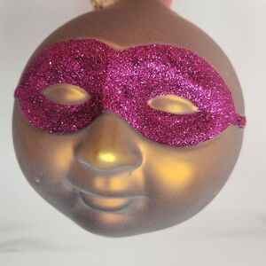 Dept 56 Cirque Du Soleil Blown Mercury Frosted Glass Ornament Moon Face Pink 6"